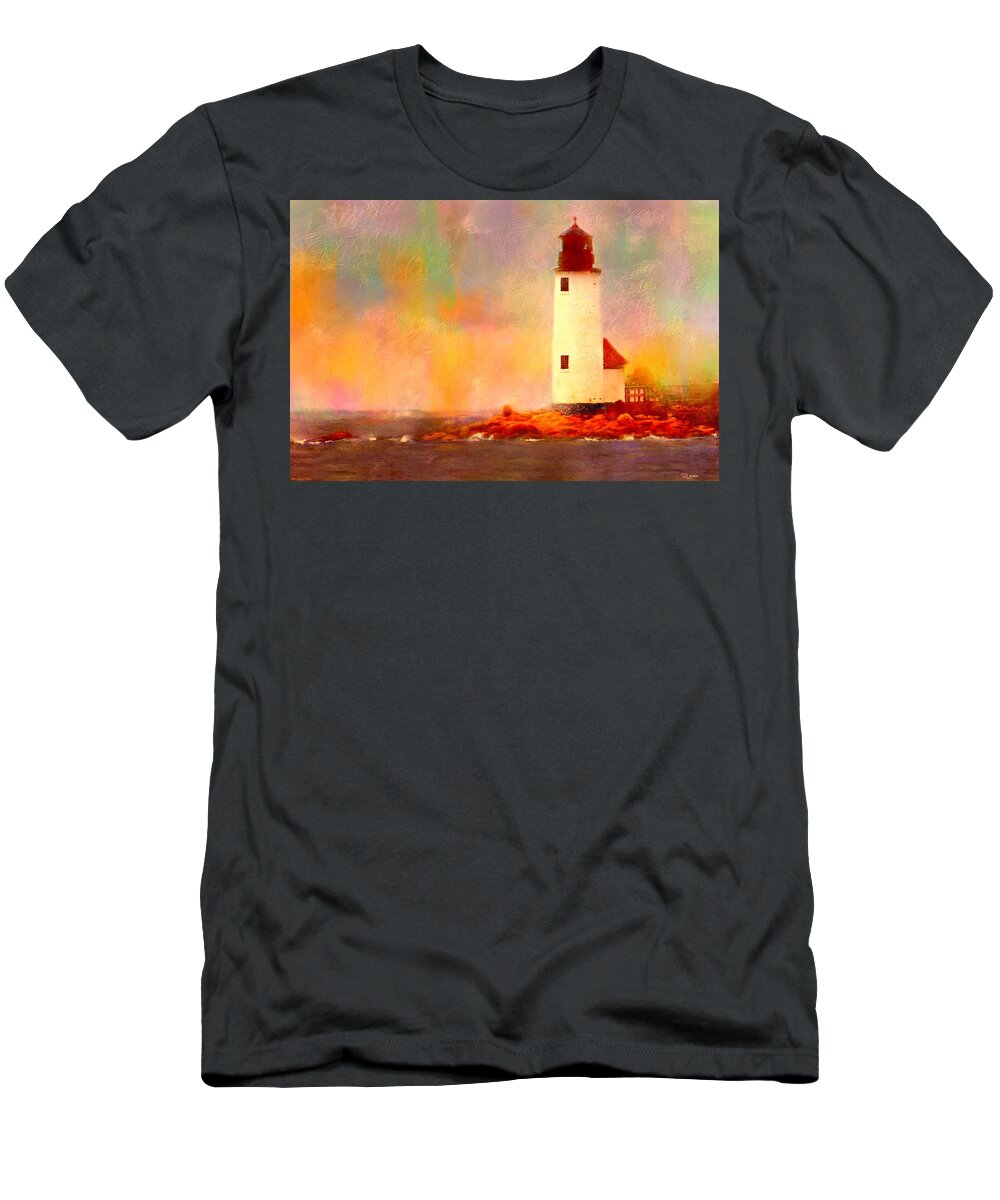 Lighthouse T-Shirt featuring the painting Annisquam Rainbow by Sand And Chi