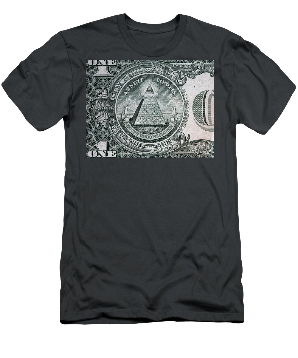 Dollar T-Shirt featuring the photograph Annuit coeptis motto and the Eye of Providence by Michal Bednarek