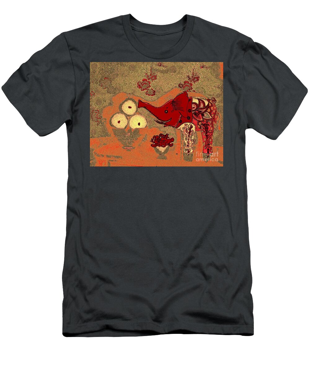 Elephant T-Shirt featuring the photograph Antique Gold Jumbo Lunch by Jayne Somogy