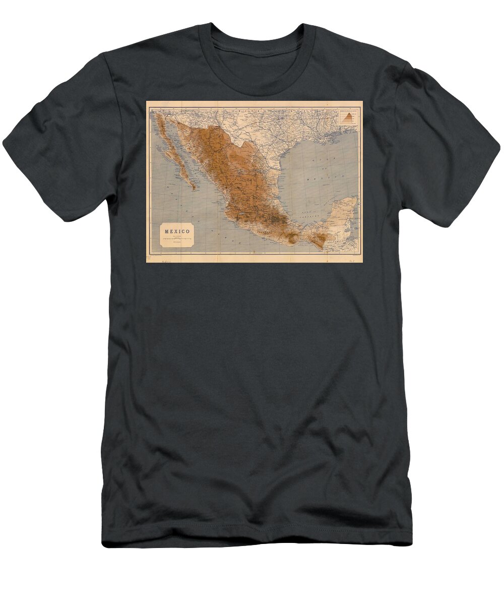 Antique Map T-Shirt featuring the drawing Antique Maps - Old Cartographic maps - Antique Map of Mexico, 1919 by Studio Grafiikka