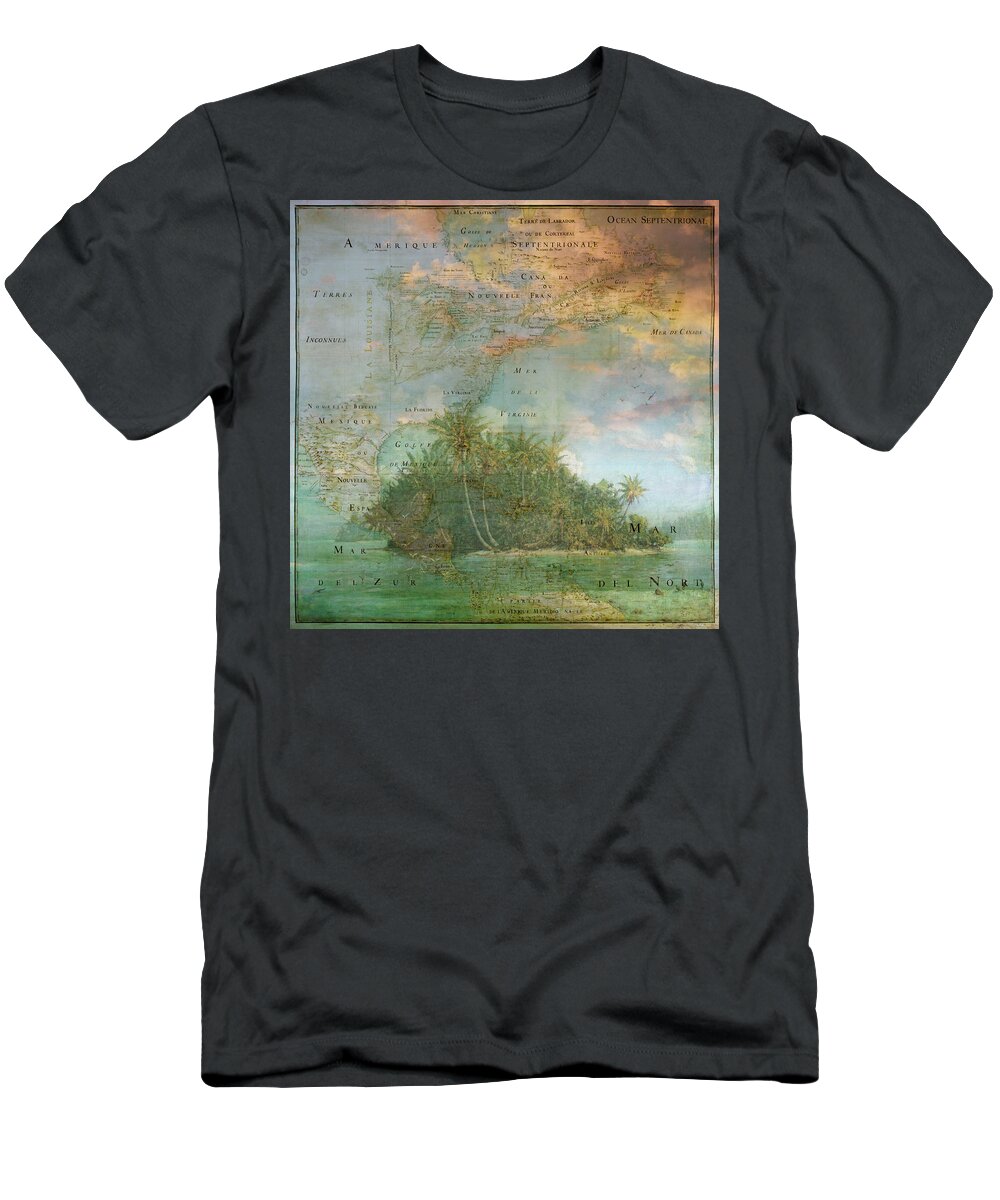 American T-Shirt featuring the photograph Antique Vintage Map of North America Tropical Ocean by Debra and Dave Vanderlaan