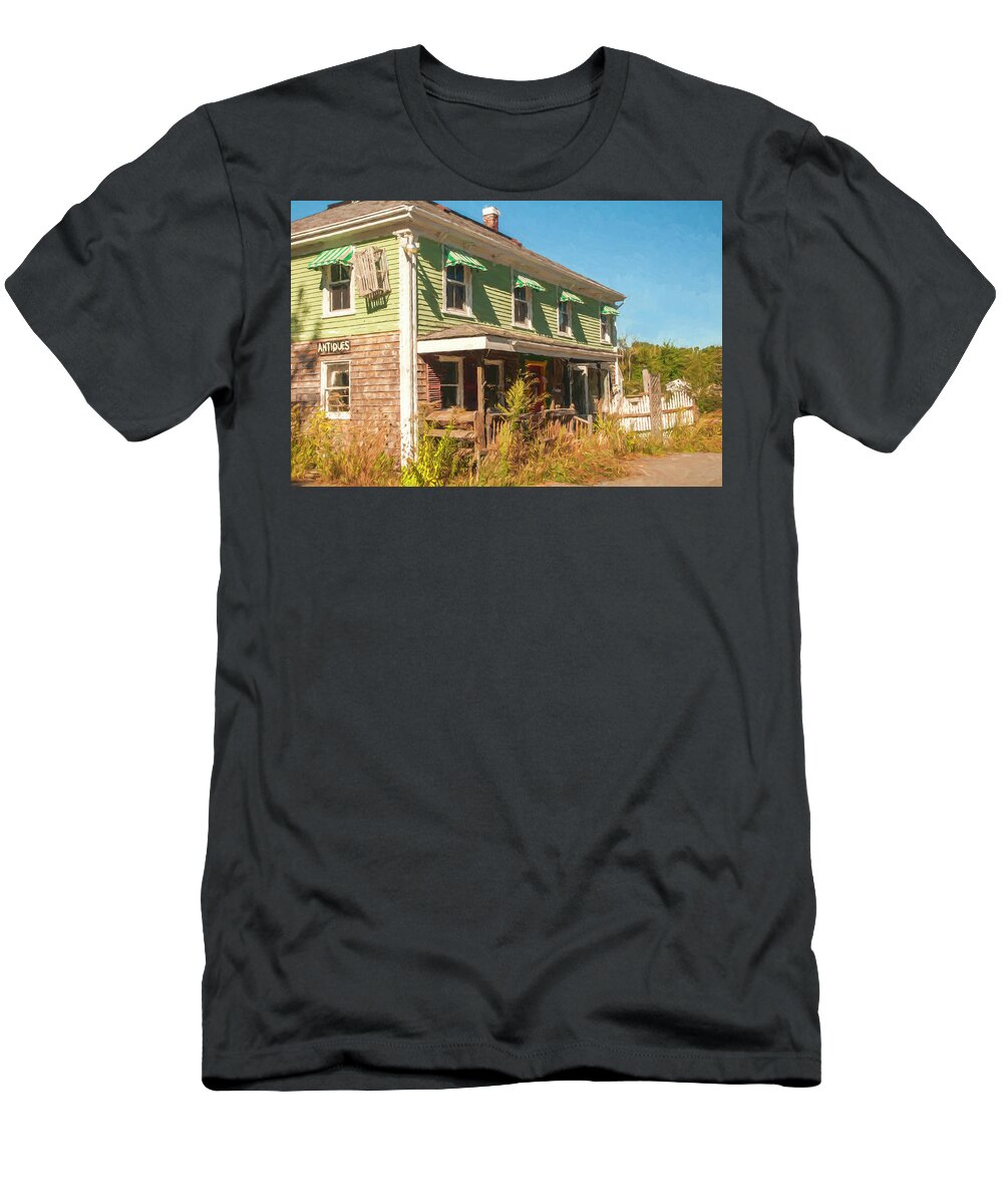 Digital Art; Searsport; Maine; Building; New England T-Shirt featuring the photograph Antiques by Mick Burkey