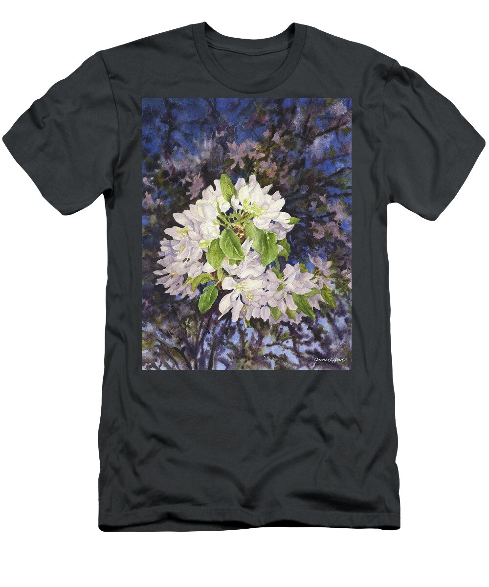 Apple Blossom Painting T-Shirt featuring the painting Apple Blossoms at Dusk by Anne Gifford