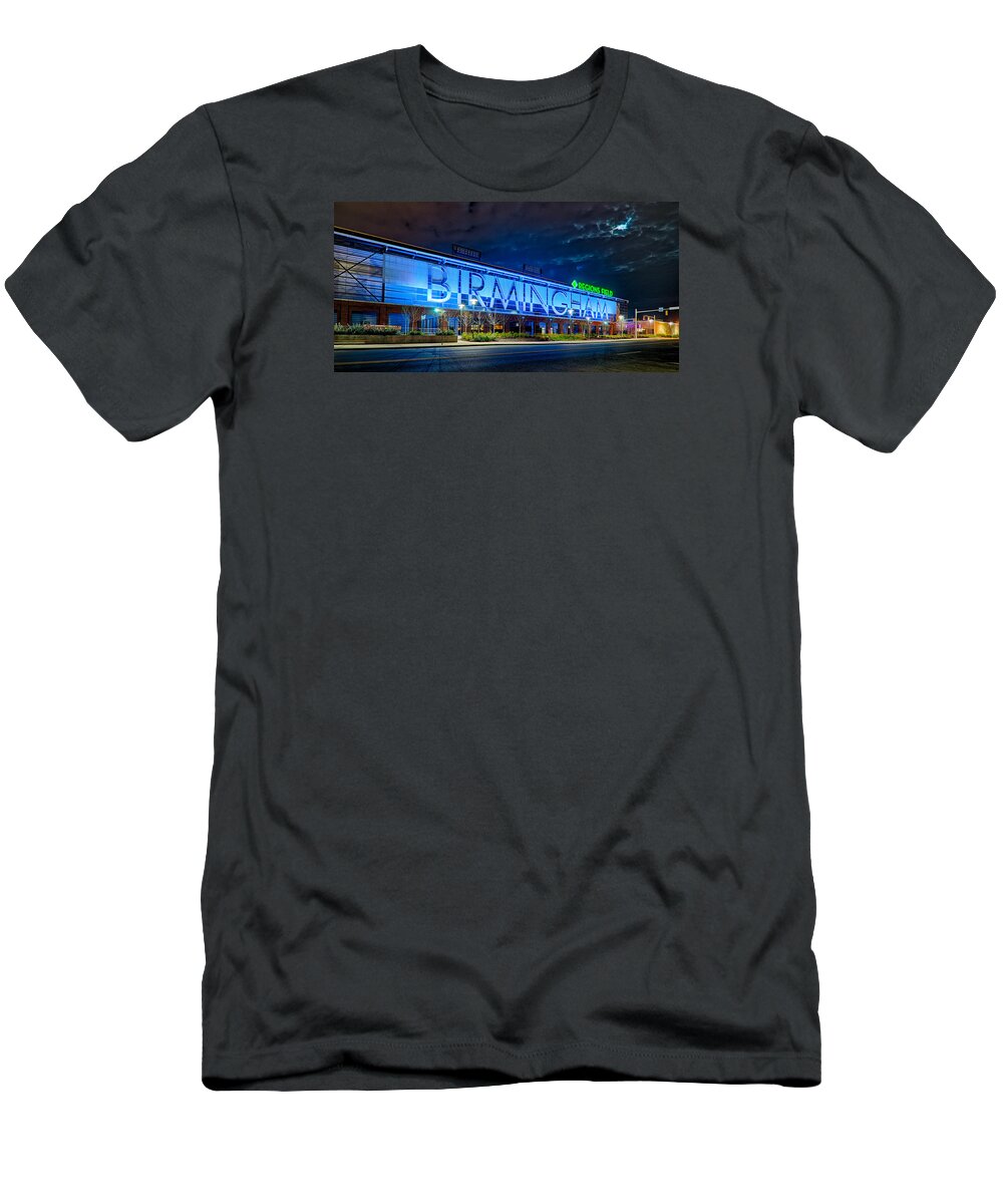 Birmingham T-Shirt featuring the photograph April 2015 - Birmingham Alabama baseball regions field at night by Alex Grichenko