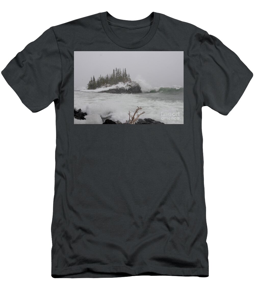 Lake Superior T-Shirt featuring the photograph April Snow Storm by Sandra Updyke