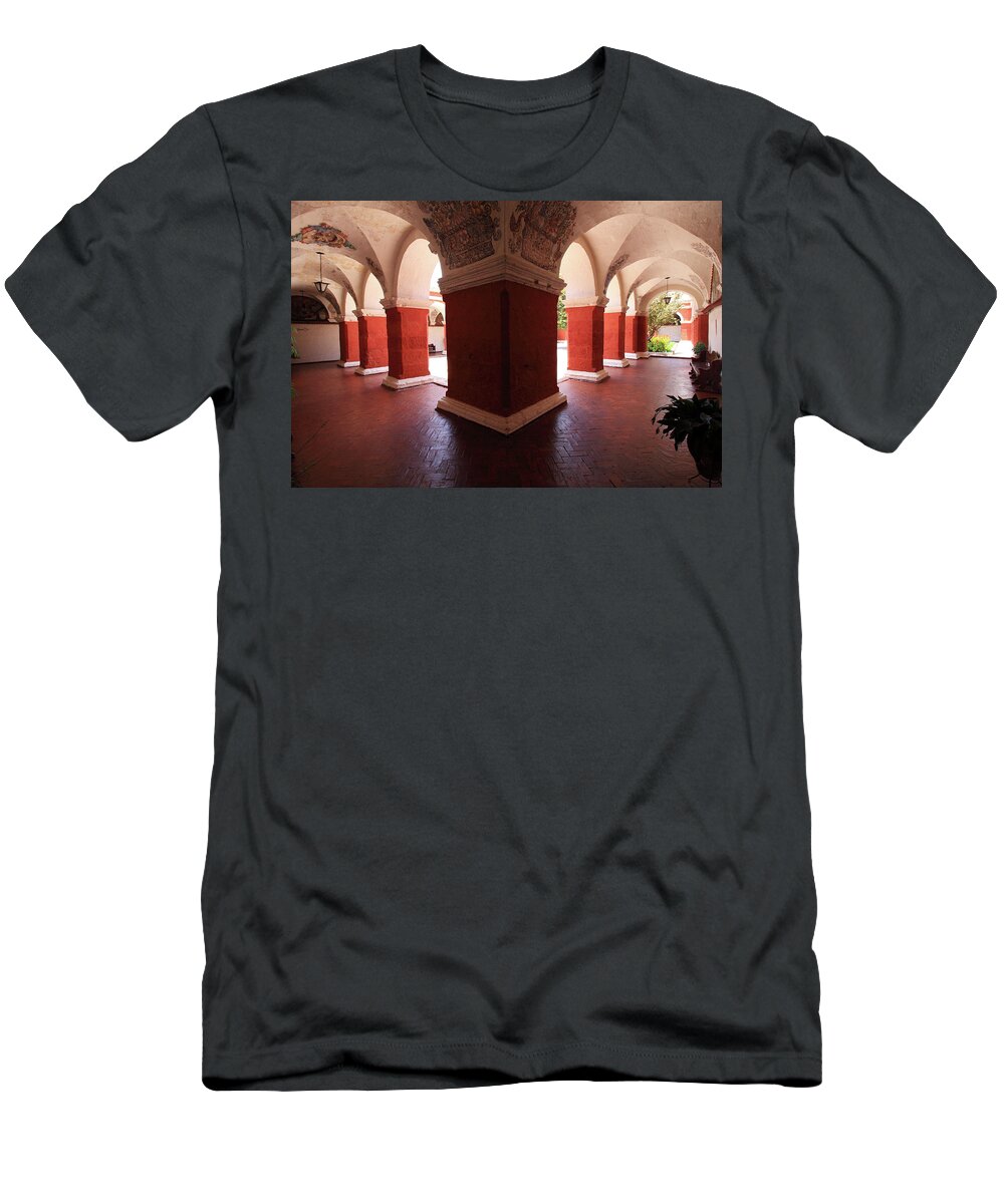 Santa Catalina Monastery T-Shirt featuring the photograph Archway Paintings At Santa Catalina Monastery by Aidan Moran