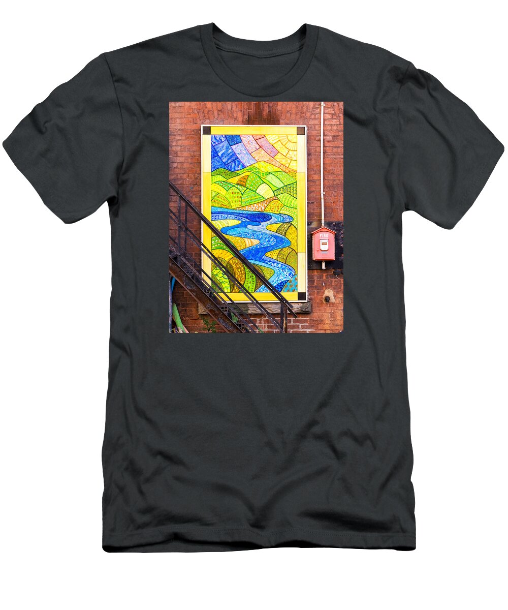 Bellows Falls Vermont T-Shirt featuring the photograph Art And The Fire Escape by Tom Singleton