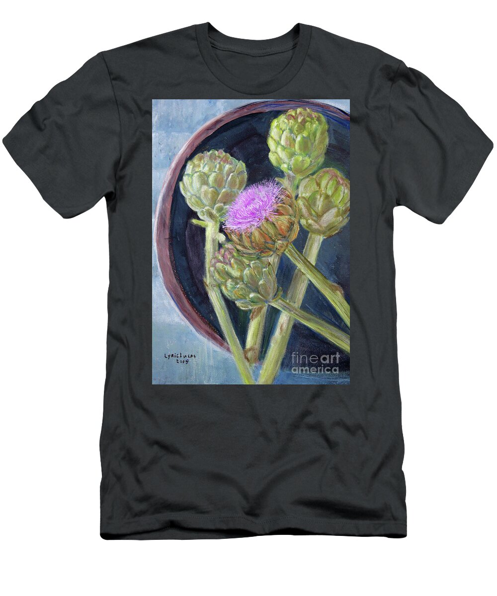 Still Life T-Shirt featuring the painting Artichoke In Bloom by Lyric Lucas