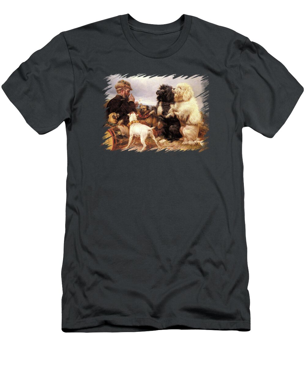 Dog T-Shirt featuring the mixed media Lucky Dogs - Mans Best Friend by Richard Andsdell 1880