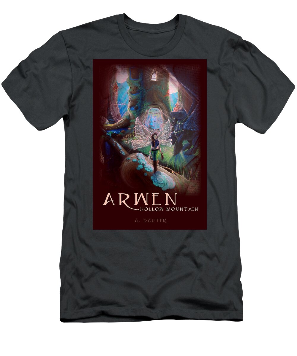 Mahogany T-Shirt featuring the mixed media ARWEN Hollow Mountain Book Cover by M E