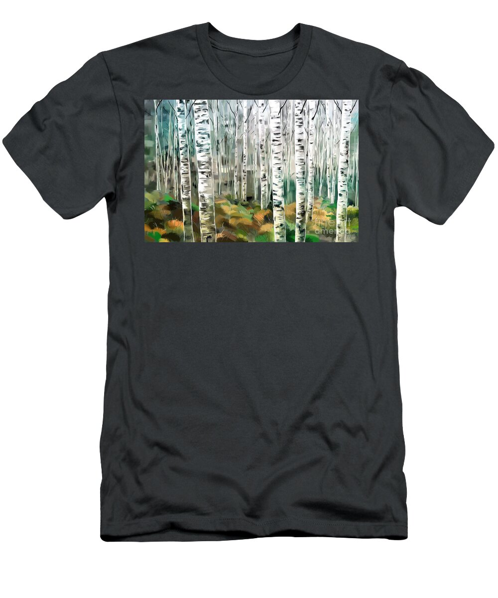 Aspen T-Shirt featuring the painting Aspen-Green-blue by Tim Gilliland