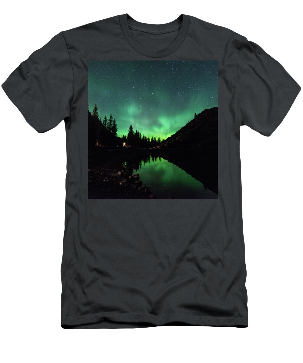 Moraine T-Shirt featuring the photograph Aurora on Moraine Lake by Alex Lapidus