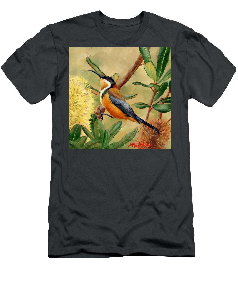 Bird T-Shirt featuring the painting Australian Eastern Spinebill by Margaret Stockdale