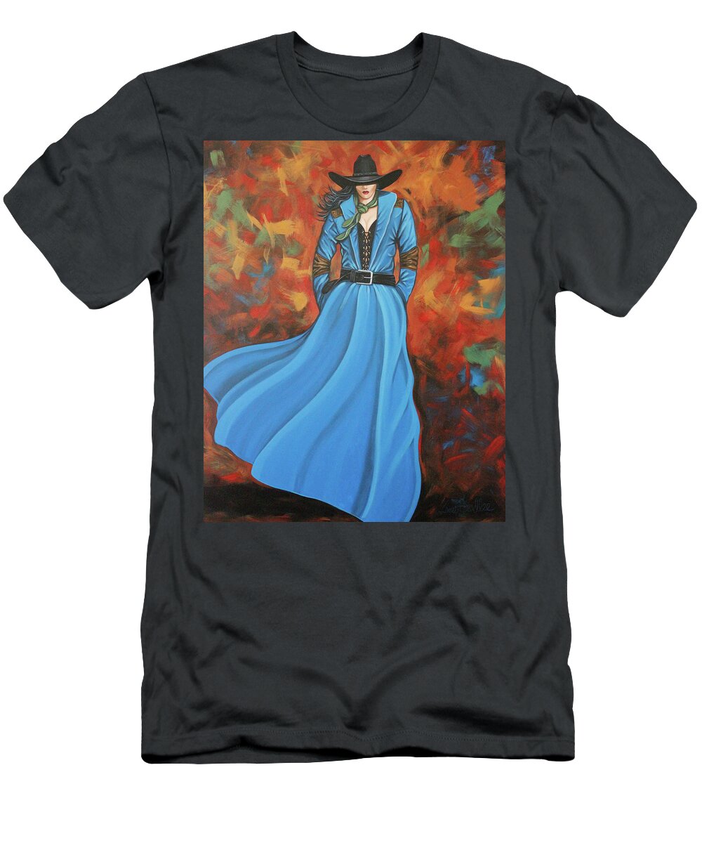Cowgirl T-Shirt featuring the painting Autumn Blue by Lance Headlee