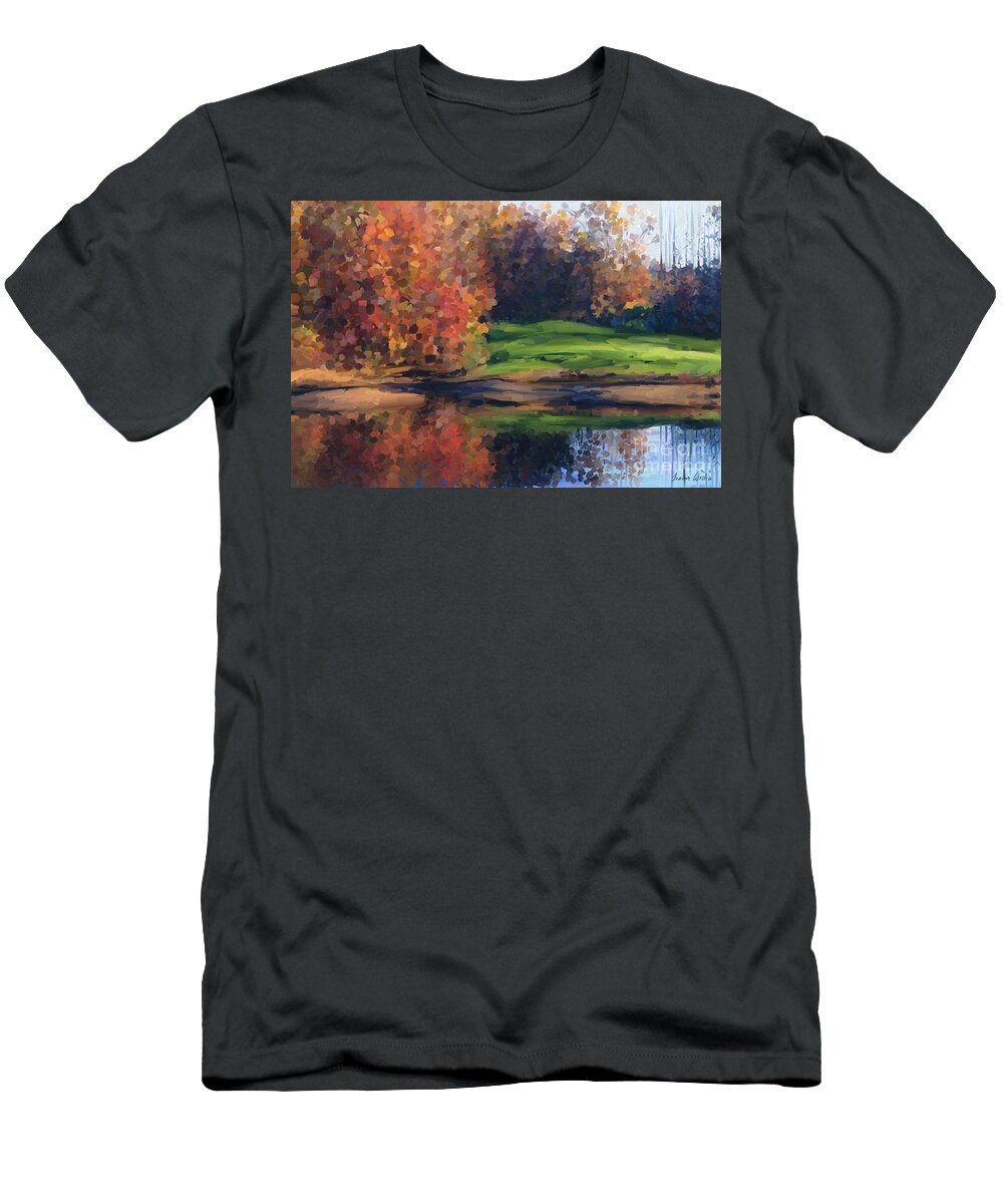 Painting T-Shirt featuring the painting Autumn by water by Ivana Westin