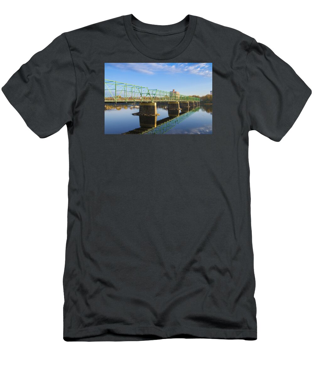 Autumn T-Shirt featuring the photograph Autumn Day at the Trenton - Morrisville Bridge by Bill Cannon