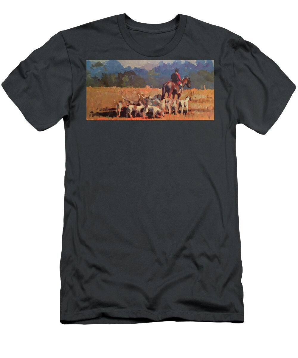Hunting T-Shirt featuring the painting Autumn Hunt Crew by Susan Bradbury