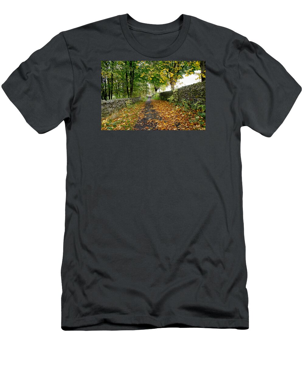 Autumn T-Shirt featuring the photograph Autumn in the alley. by Elena Perelman