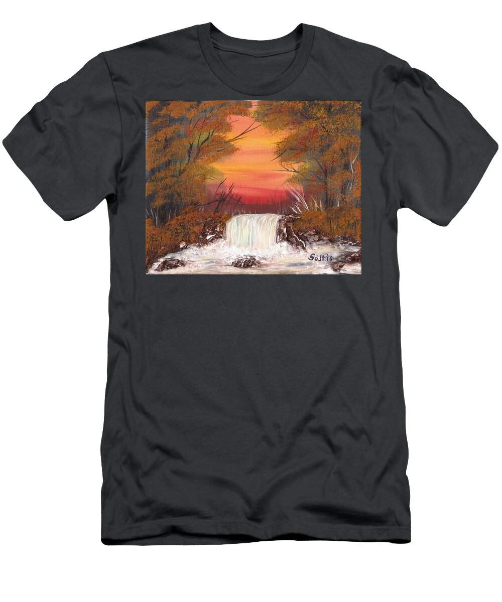 Autumn Landscape T-Shirt featuring the painting Autumn Stream by Jim Saltis