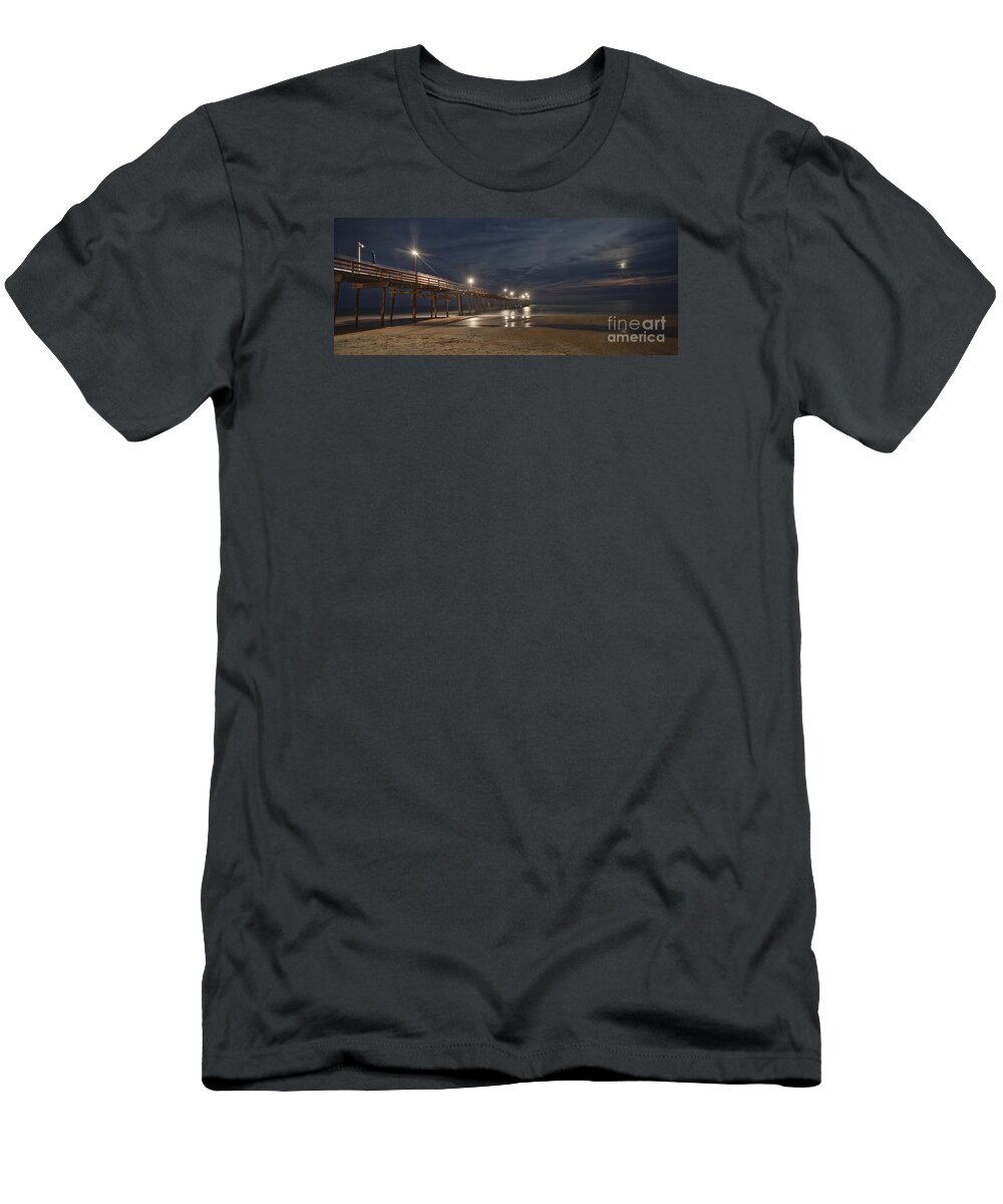 Digital Photography T-Shirt featuring the photograph Avon Pier at night by Laurinda Bowling