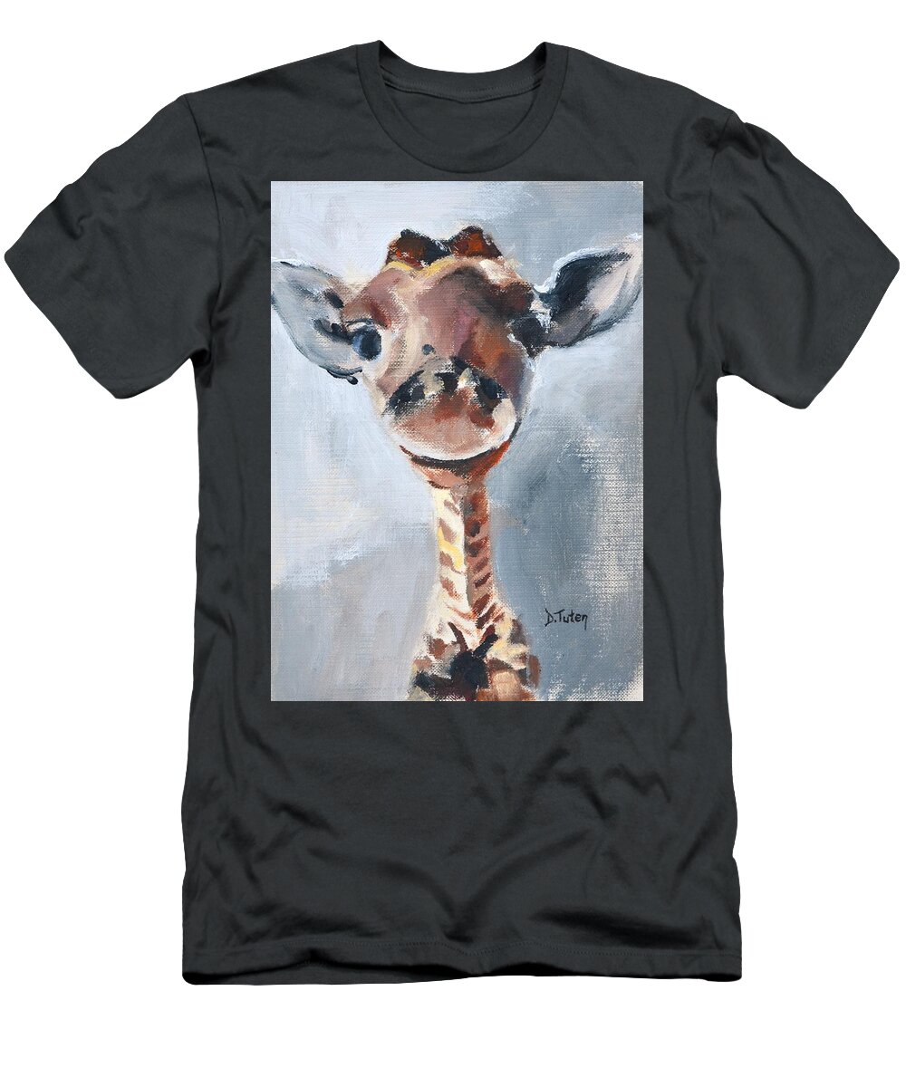 Giraffe T-Shirt featuring the painting Baby Giraffe Safari Animal Painting by Donna Tuten