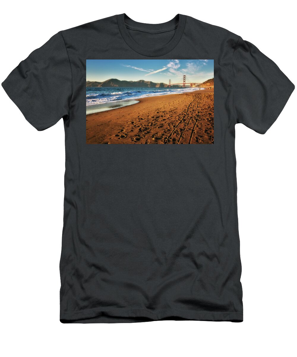 California T-Shirt featuring the photograph Baker Beach Sunset anf Golden Gate Bridge by Jennifer Rondinelli Reilly - Fine Art Photography