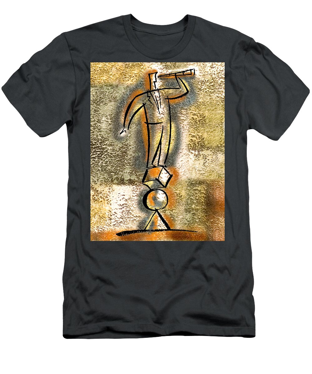  Balance Balancing Act Business Business People Businessman Career Career Choice Career Path Challenge Choice Color Color Image Concept Curiosity Decision Decisive Destination Direction Directions Discovery Drawing Enterprise Entrepreneur Espionage Executive Exploration Explore Exploring Figure Forecasting Foresight Future Goal Hold Holding Illustration Illustration And Painting Inspiration Inspiring Interest Invest Investing Investor Job Magnifying Male Man Mission Motivation Observation T-Shirt featuring the painting Balance by Leon Zernitsky