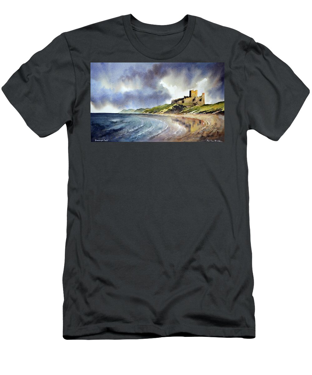Bamburgh Castle T-Shirt featuring the painting Bamburgh Castle by Paul Dene Marlor