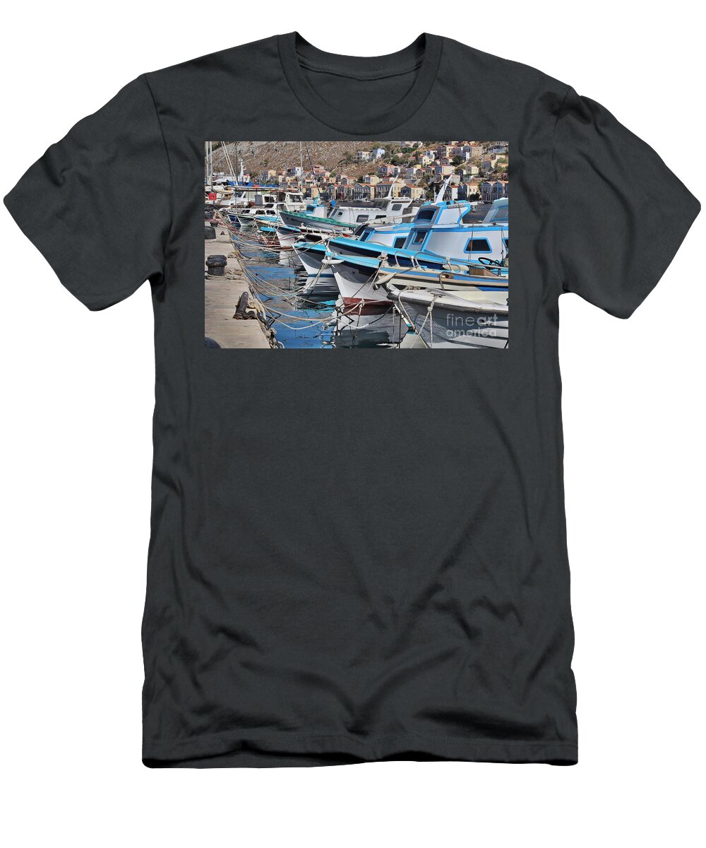 Landscape T-Shirt featuring the photograph Harbour of Simi by Wilhelm Hufnagl