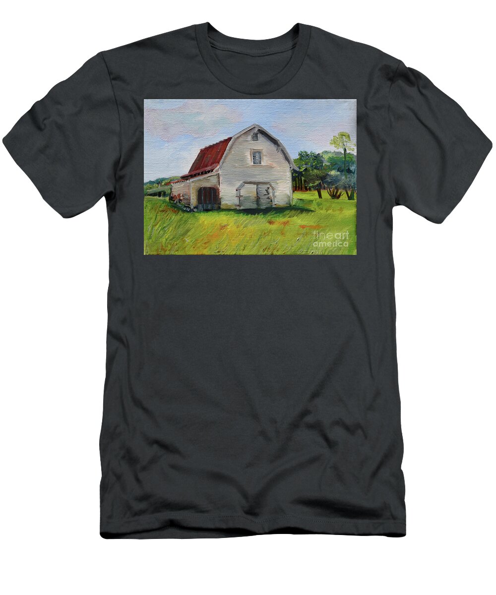 Barn T-Shirt featuring the painting Barn-Harrison Park, Ellijay-Pinson Barn by Jan Dappen
