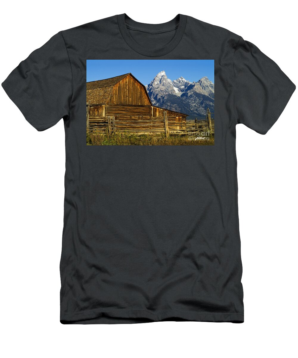 Historic Barn On Mormon Row T-Shirt featuring the photograph Barn on Mormon Row by Bon and Jim Fillpot