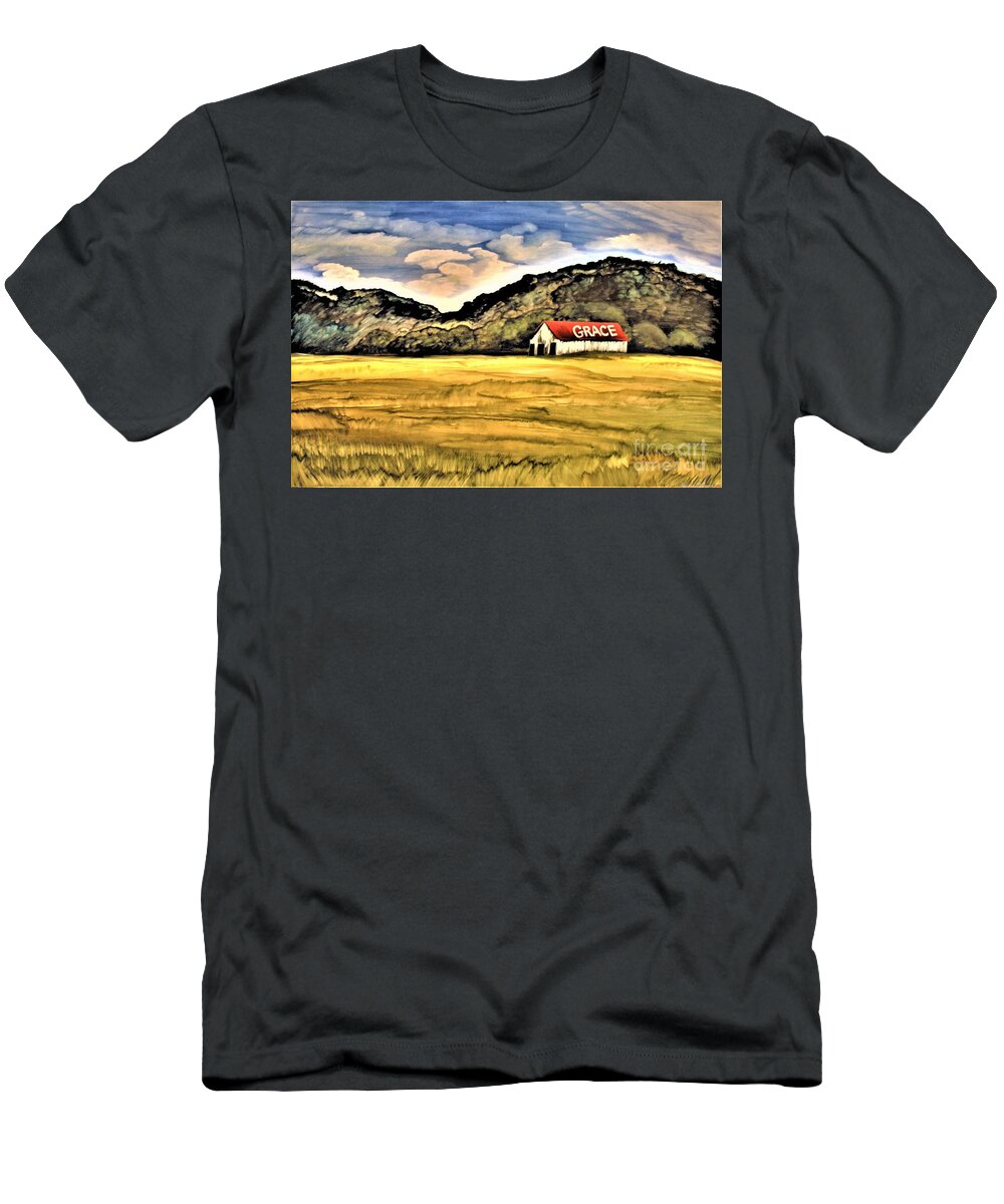 Painting T-Shirt featuring the painting Barn Virtues GRACE by Barbara Donovan