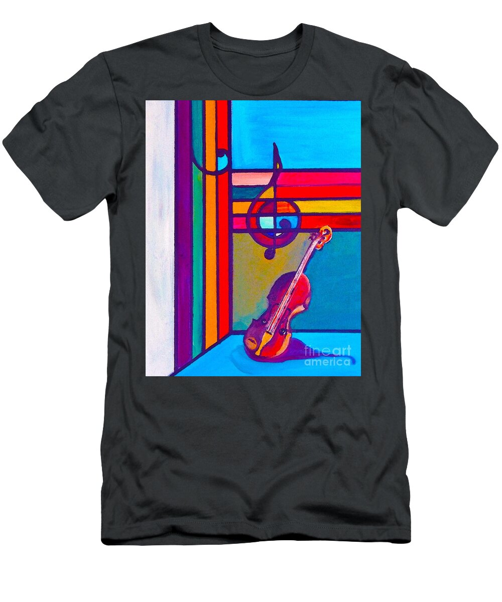 Base T-Shirt featuring the painting Base And Treble Clef Space by Lisa Kaiser