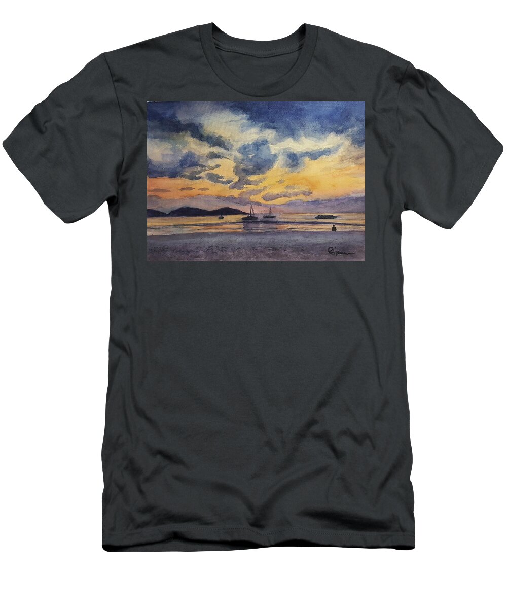 Watercolor T-Shirt featuring the painting Beachcomber by Rachel Bochnia