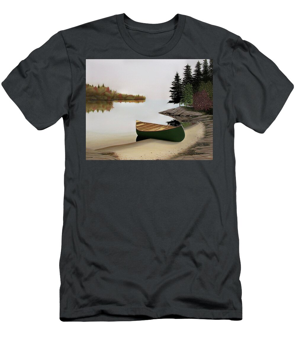 Canoe Paintings T-Shirt featuring the painting Beached Canoe in Muskoka by Kenneth M Kirsch