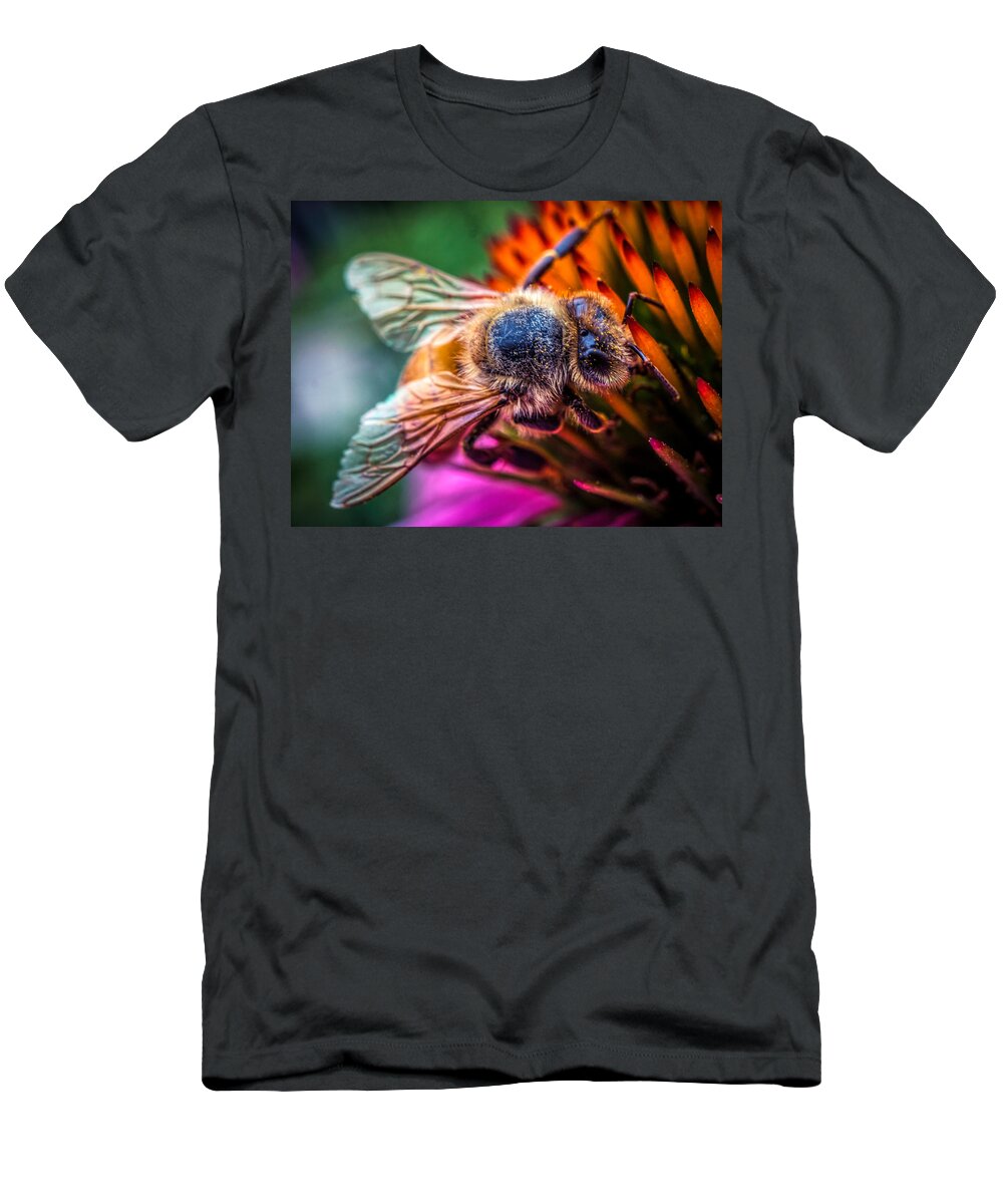 Bee On The Flower T-Shirt featuring the photograph Bee close up by Lilia S