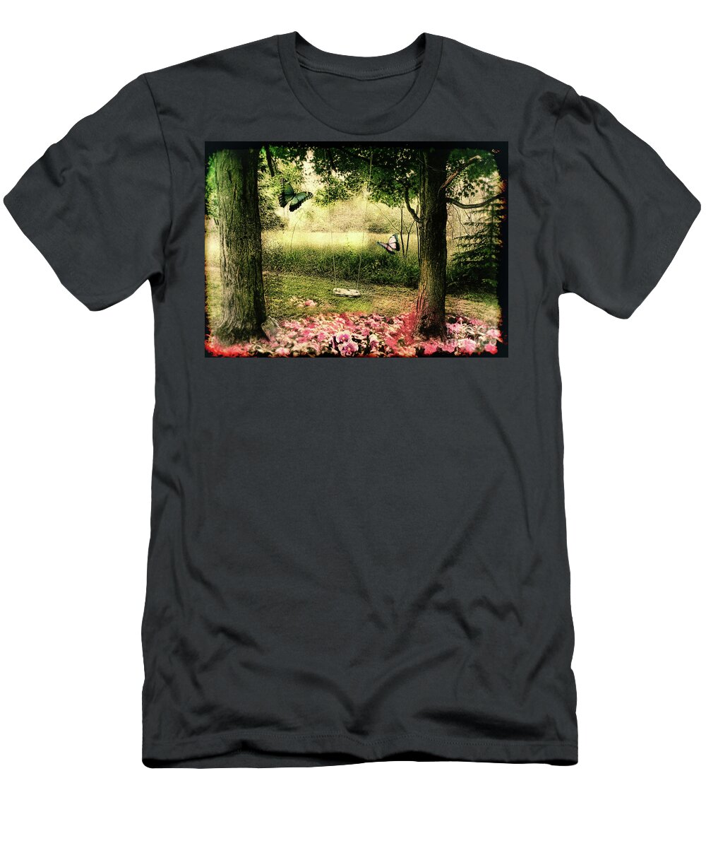 Yard T-Shirt featuring the painting Behind Our House by Mindy Sommers