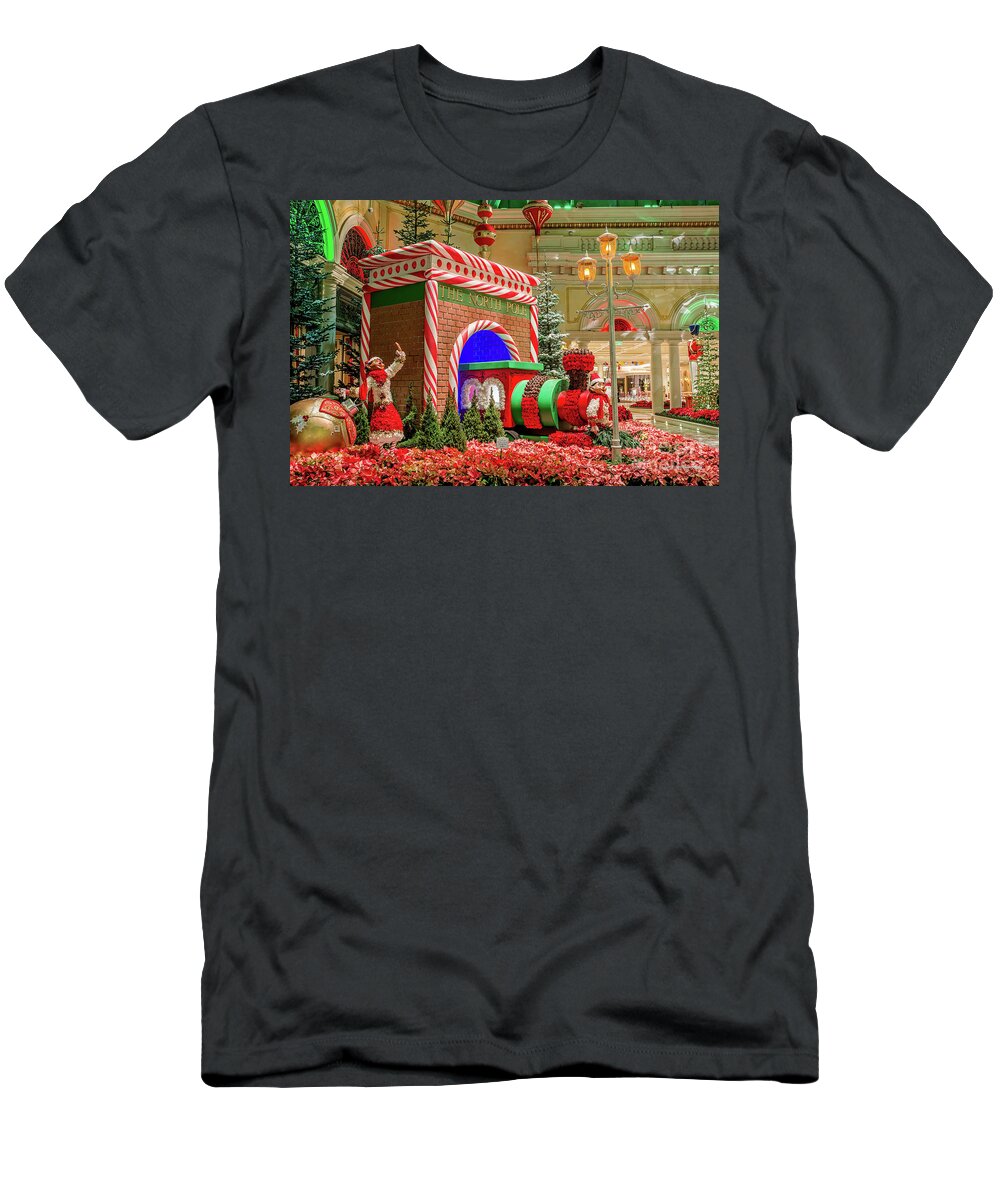 Bellagio Christmas Tree T-Shirt featuring the photograph Bellagio Christmas Train Decorations and Ornaments by Aloha Art