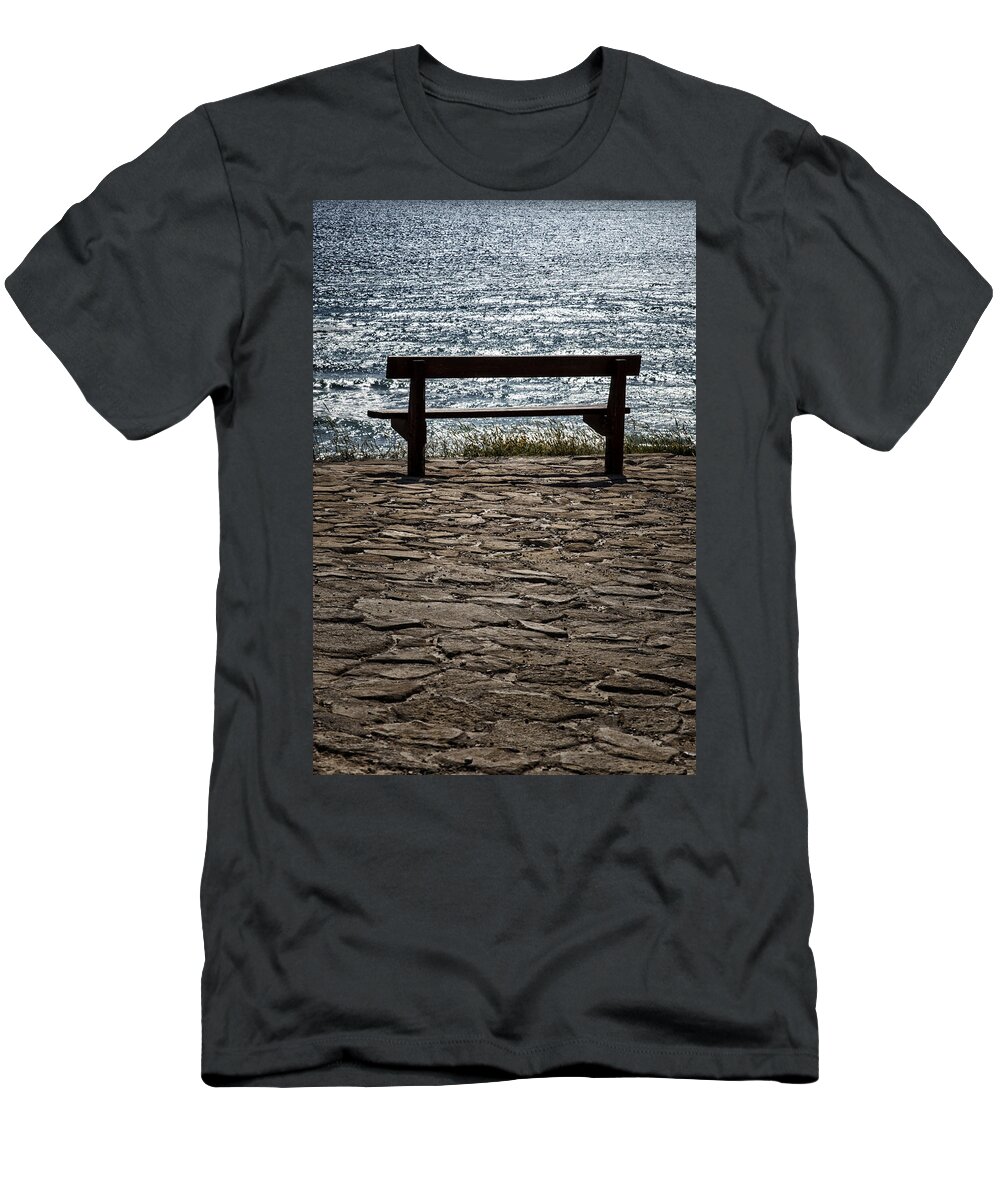 Sea T-Shirt featuring the photograph Bench over the sea by Mike Santis