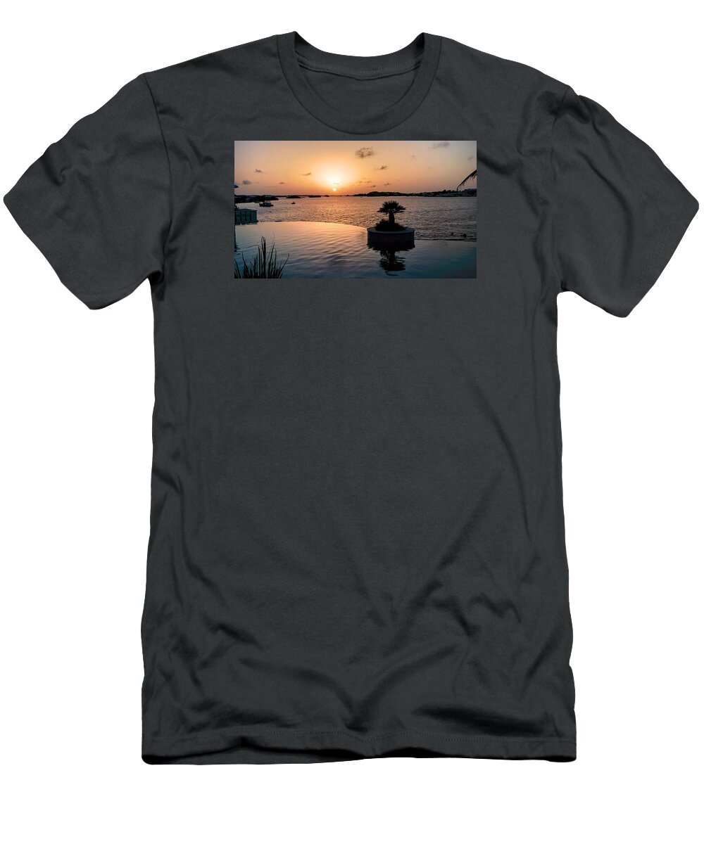 Sunset T-Shirt featuring the photograph Bermuda Sunset over Infinity Pool by Stephen Lavoie