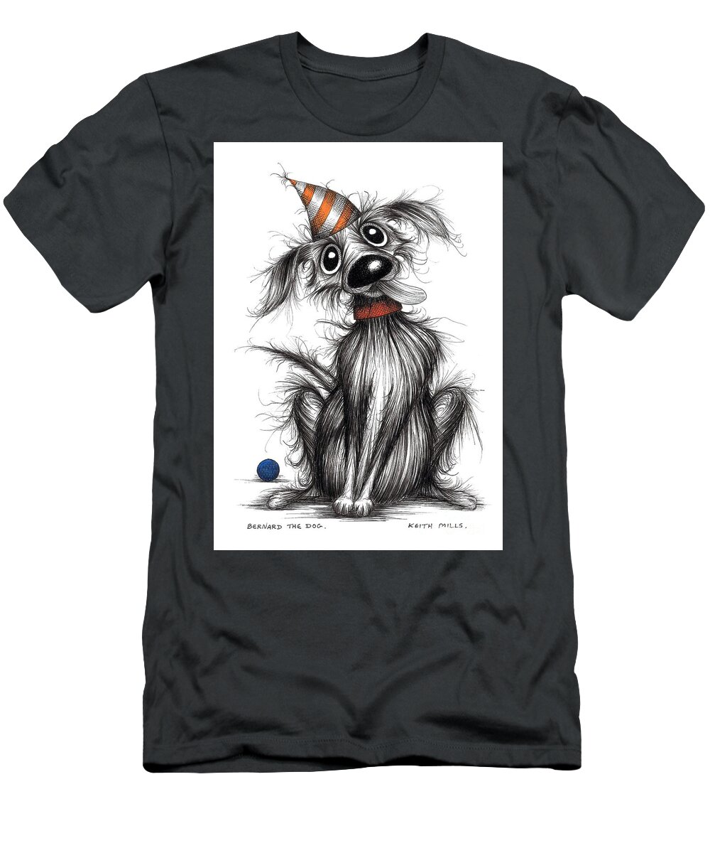Striped Hat T-Shirt featuring the drawing Bernard the dog by Keith Mills