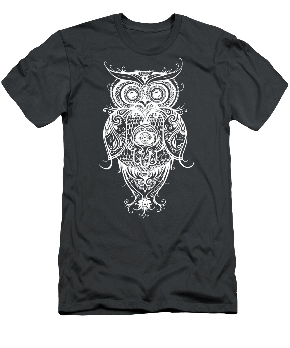 Owl T-Shirt featuring the drawing Bernard, White by Laura Teti
