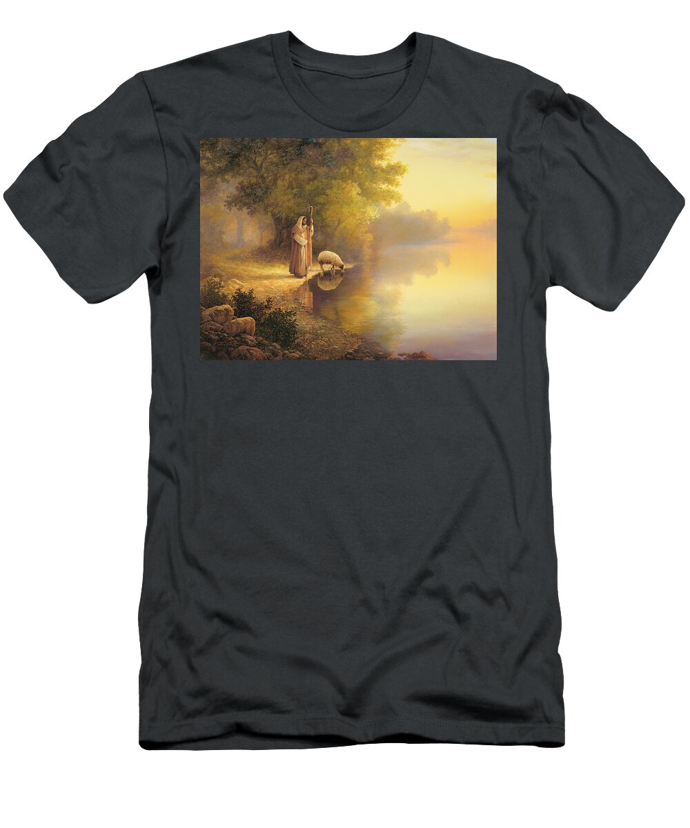 Jesus T-Shirt featuring the painting Beside Still Waters by Greg Olsen