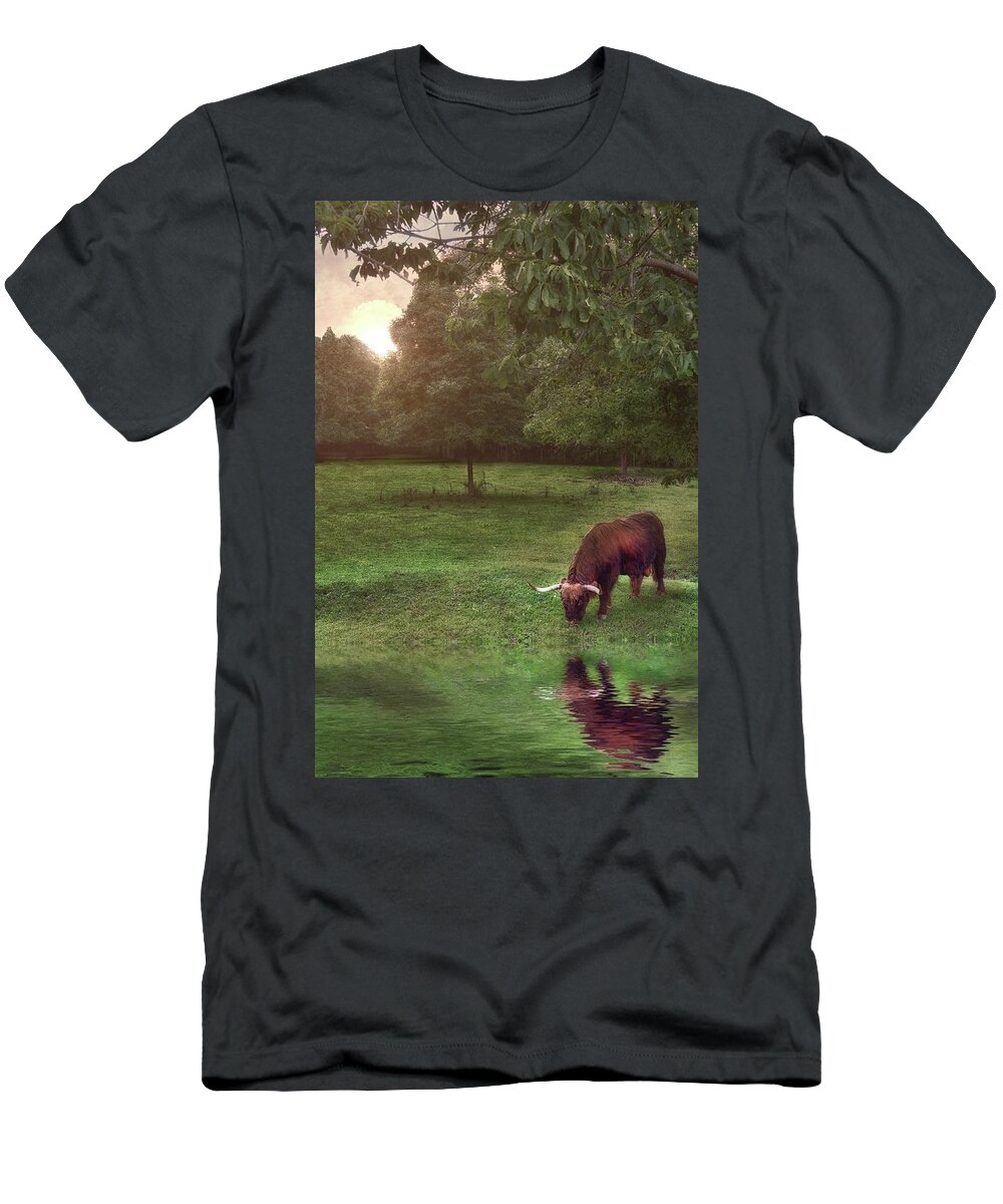 Cow T-Shirt featuring the photograph Beside Still Waters by Mark Fuller