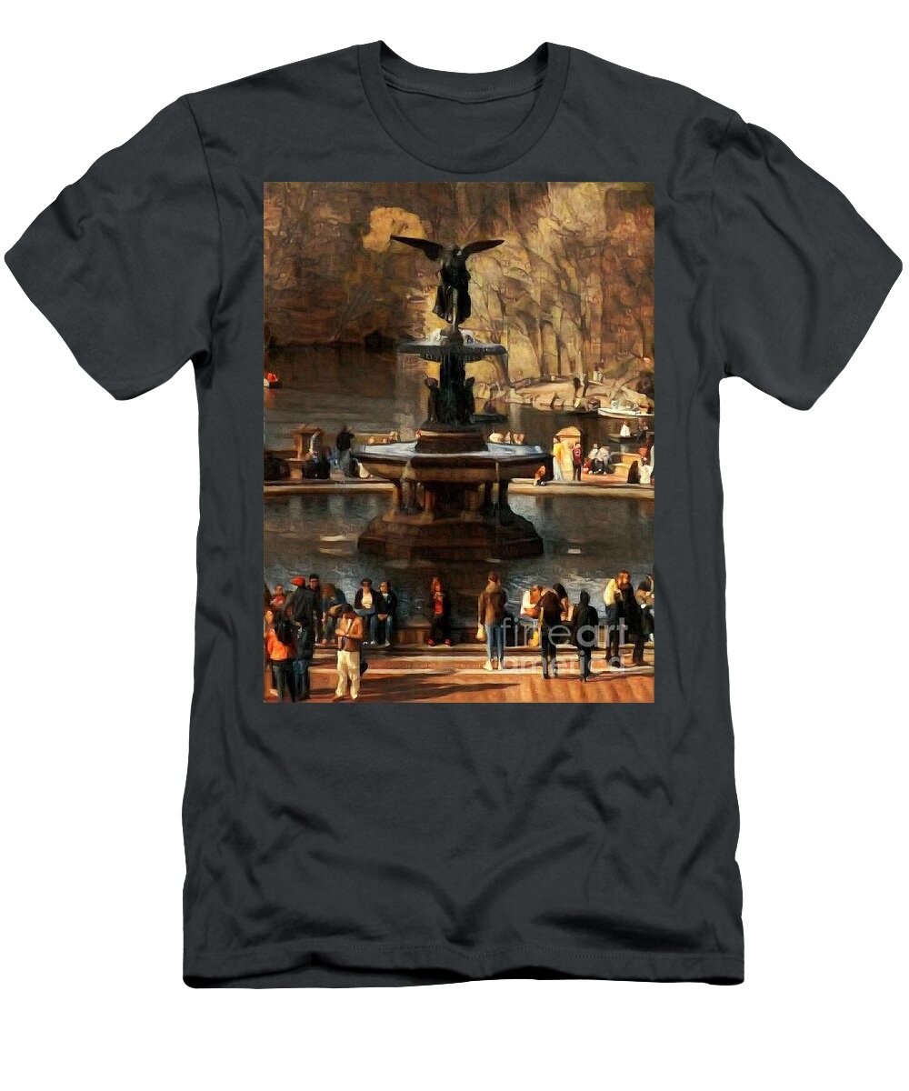 Bethesda Fountain T-Shirt featuring the photograph Bethesda Fountain in Autumn - Central Park New York by Miriam Danar