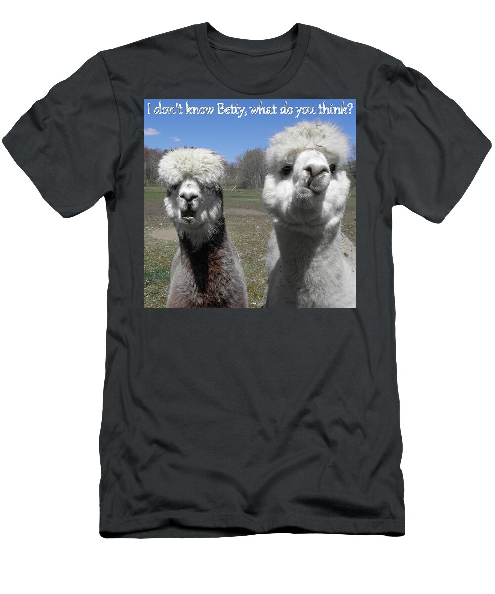 Alpaca T-Shirt featuring the photograph Betty what do you think by Kim Galluzzo Wozniak