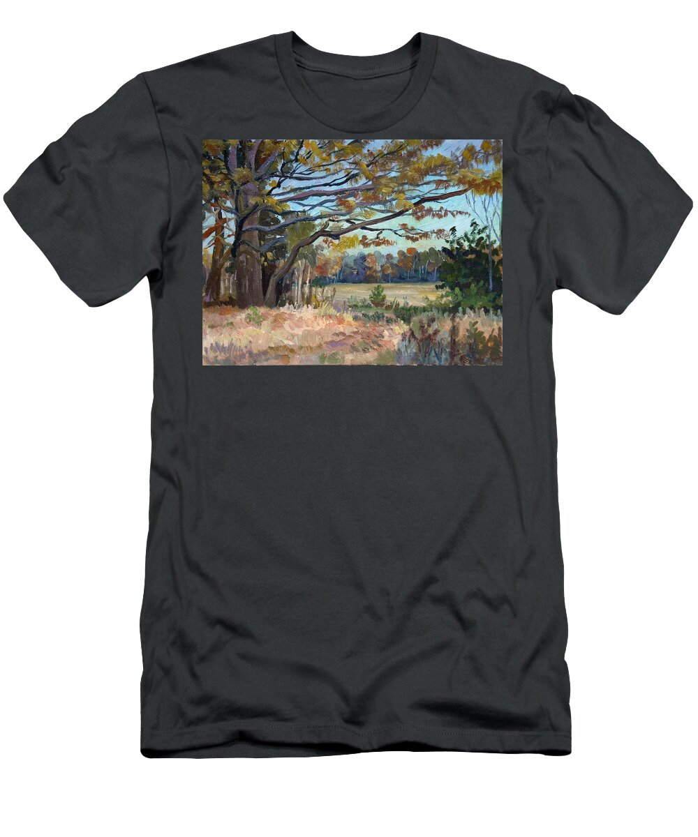 Alina T-Shirt featuring the painting Between Summer And Autumn by Alina Malykhina