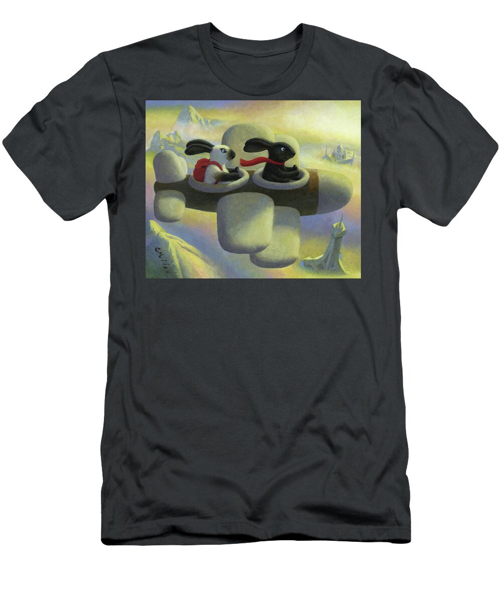 Rabbits T-Shirt featuring the painting Bheetoven and Caire's grand Adventure by Chris Miles