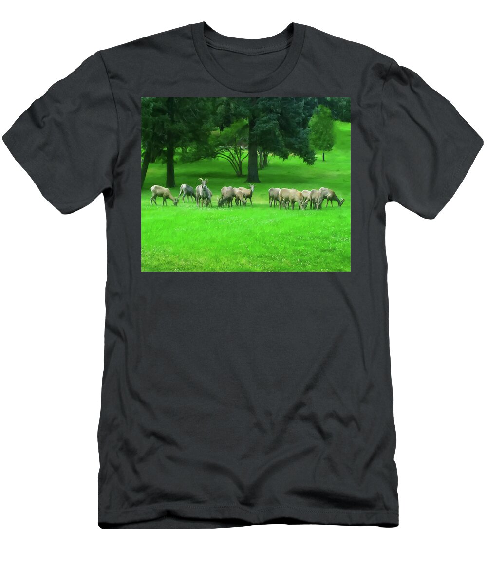 Ovis Canadensis T-Shirt featuring the painting Bighorn Sheep Ewes by Flees Photos