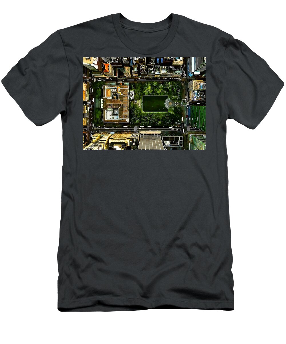 Abstract T-Shirt featuring the painting Birds Eye View Bryant Park Manhattan NYC by Elaine Plesser